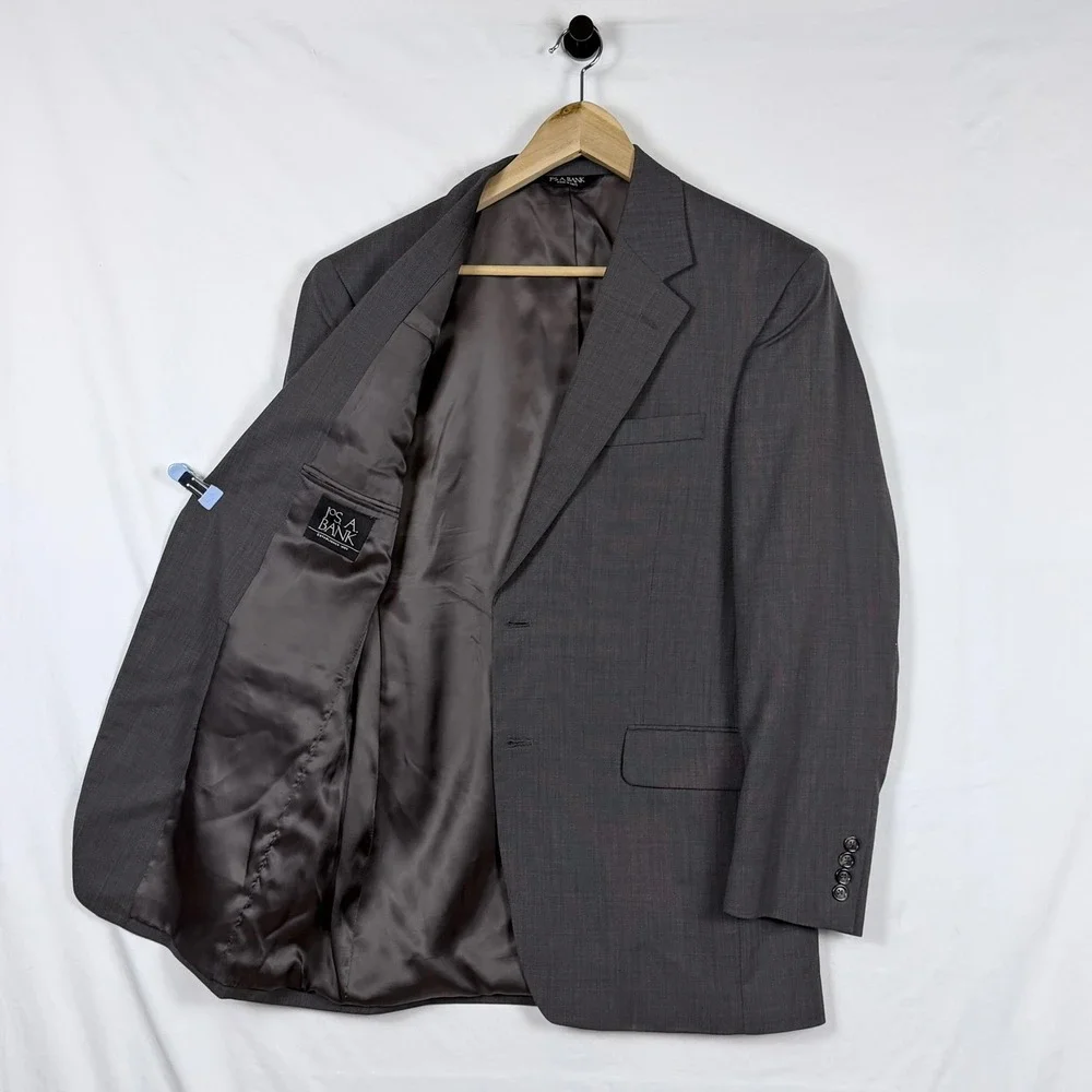 Jos A Bank Suit 40R 34x28 100% Wool Gray Executive Professional Preppy Wedding